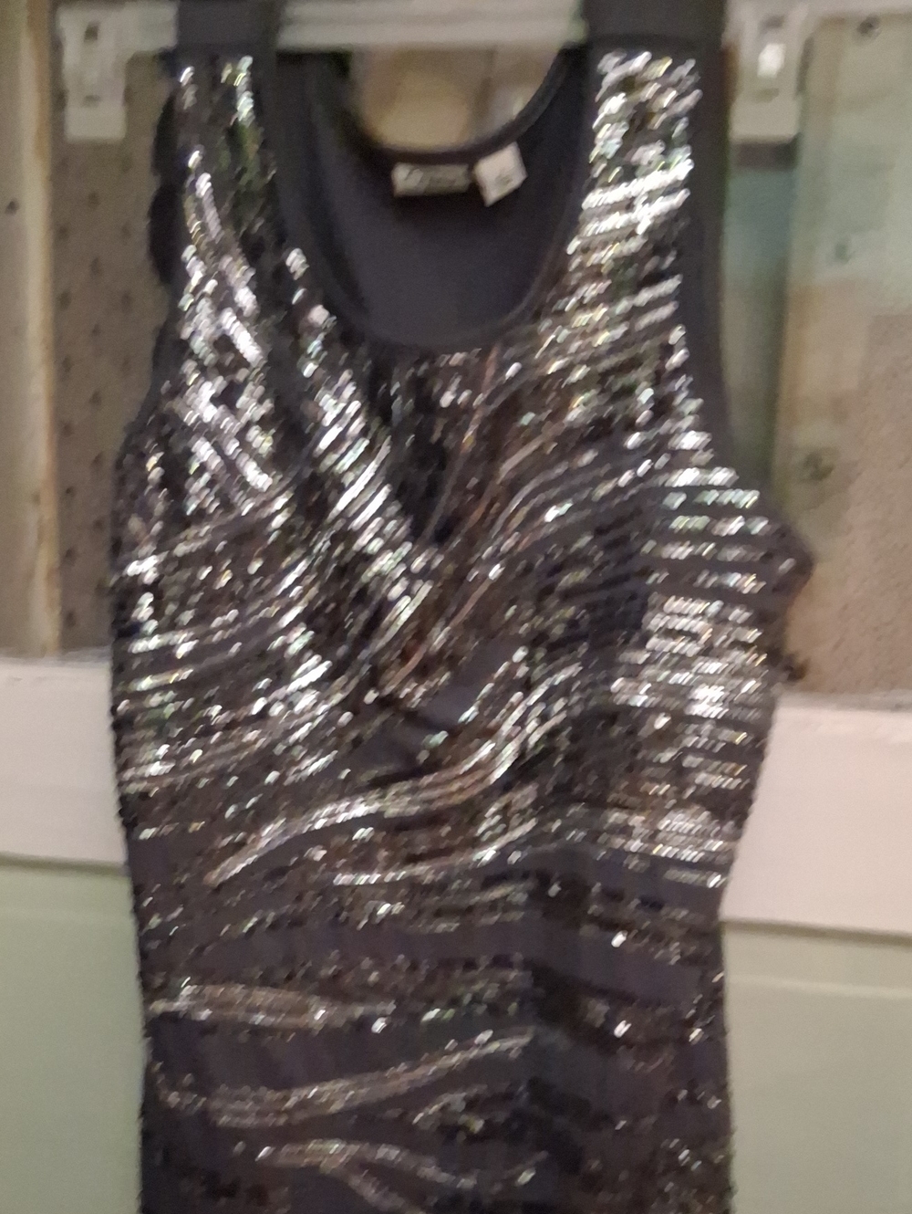 Catos Black Tank with Silver Sequin Waves